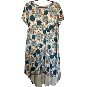 LulaRoe‎ Carly Dress Size Larger Rare Rose Blue Floral Short Sleeve Made In USA